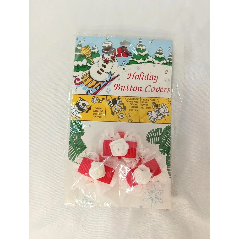 Vintage Red and White Ribbon Holiday Button Covers